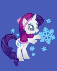 Size: 640x798 | Tagged: safe, artist:hivecicle, rarity, pony, unicorn, g4, blue background, christmas, coloring page, freckles, holiday, purple hair, simple background, snow, snowflake, solo, white fur