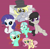 Size: 4511x4458 | Tagged: safe, artist:background basset, derpy hooves, fluttershy, lyra heartstrings, octavia melody, rarity, pegasus, pony, unicorn, g4, bowtie, classy, cup, dialogue, hat, missing cutie mark, monocle, monocle and top hat, simple background, sketch, sketch dump, smol, teacup, text, top hat, wingding eyes