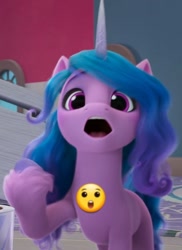 Size: 736x1012 | Tagged: safe, edit, edited screencap, screencap, izzy moonbow, pony, unicorn, g5, my little pony: make your mark, spoiler:g5, :o, dilated pupils, emoji, episode needed, impressed, open mouth, solo