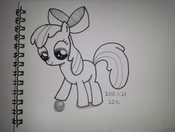 Size: 1032x774 | Tagged: safe, artist:ttpercent, apple bloom, earth pony, pony, g4, ball, female, filly, foal, solo, traditional art