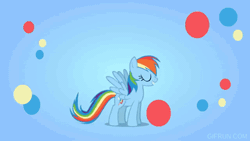 Size: 498x281 | Tagged: safe, artist:unusualyikes, rainbow dash, animated, blue background, dancing, eyes closed, grimdark source, jumping, party hard, rainbows hd, role reversal, simple background, solo