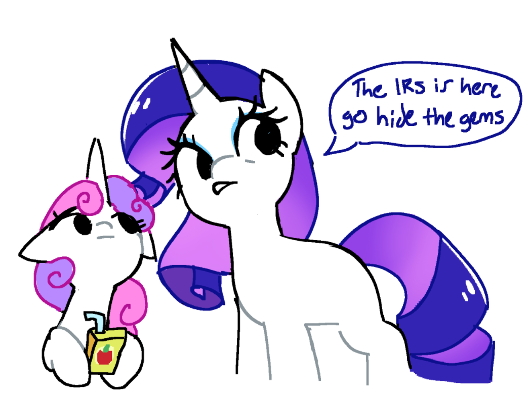[apple juice,duo,eyeshadow,female,filly,foal,g4,irs,juice,juice box,makeup,mare,pony,rarity,safe,siblings,simple background,sisters,sweetie belle,teeth,unicorn,white background,gritted teeth,missing cutie mark,horse taxes,whispering,tax evasion,artist:syrupyyy]