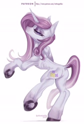 Size: 3658x5426 | Tagged: safe, artist:rottengotika, fleur-de-lis, pony, unicorn, g4, butt, concave belly, dock, emaciated, featureless crotch, frown, lidded eyes, looking at you, looking back, looking back at you, plot, ribs, simple background, skinny, solo, tail, thin, underhoof, white background