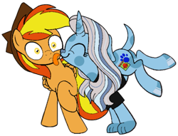 Size: 553x422 | Tagged: safe, artist:noi kincade, oc, oc only, oc:blue mclean, oc:firey ratchet, dog, dog pony, earth pony, original species, pegasus, pony, g4, blue's clues, eyes closed, fedora, female, handy-dandy notebook, hat, licking, male, notebook, paw print, simple background, stallion, tongue out, transparent background, wide eyes