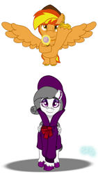 Size: 1280x2276 | Tagged: safe, artist:baconforbreakfast426, oc, oc only, oc:firey ratchet, oc:oliver spade, pegasus, pony, clothes, detective, eyeshadow, fedora, female, flying, hat, magnifying glass, makeup, male, simple background, transparent background, trenchcoat