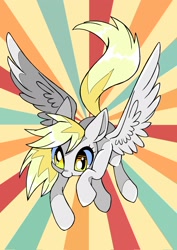 Size: 1448x2048 | Tagged: safe, artist:stacy_165cut, derpy hooves, pegasus, pony, g4, female, flying, mare, solo, sunburst background