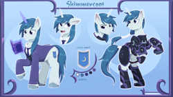 Size: 1920x1080 | Tagged: safe, artist:willoillo, oc, oc only, oc:shimmercoat, pony, unicorn, armor, clothes, commission, emotes, male, not shining armor, reference sheet, solo, uniform