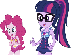 Size: 3252x2520 | Tagged: safe, edit, edited screencap, editor:homersimpson1983, screencap, pinkie pie, sci-twi, twilight sparkle, human, equestria girls, equestria girls series, g4, x marks the spot, background removed, bikini, clothes, female, high res, not a vector, one-piece swimsuit, pinkie pie swimsuit, sci-twi swimsuit, simple background, swimsuit, transparent background