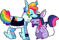 Size: 1629x1098 | Tagged: safe, artist:goatpaste, rainbow dash, twilight sparkle, alicorn, pegasus, pony, g4, alternate design, duo, female, lesbian, ship:twidash, shipping, simple background, twilight sparkle (alicorn), white background