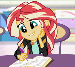 Size: 1059x944 | Tagged: safe, screencap, sunset shimmer, human, equestria girls, g4, my little pony equestria girls: better together, cropped, journal, magic mirror, solo