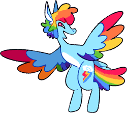 Size: 1280x1139 | Tagged: safe, artist:goatpaste, rainbow dash, ambiguous species, g4, colored wings, multicolored wings, rainbow wings, simple background, solo, species swap, white background, wing arms, wings
