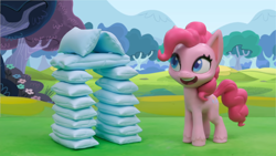 Size: 1920x1080 | Tagged: safe, screencap, pinkie pie, earth pony, pony, g4, g4.5, my little pony: stop motion short, pillow fight (short), cute, pillow, smiling, solo