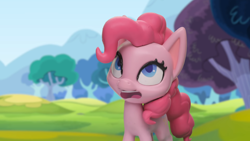 Size: 1920x1080 | Tagged: safe, screencap, pinkie pie, earth pony, pony, g4, g4.5, my little pony: stop motion short, pillow fight (short), cute, shocked, solo