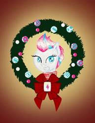 Size: 2550x3300 | Tagged: safe, artist:flutterluv, part of a set, zipp storm, pegasus, pony, g5, bust, christmas, christmas wreath, gradient background, grin, high res, holiday, portrait, smiling, solo, wreath