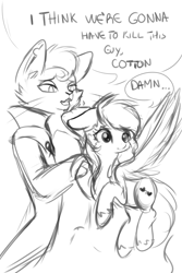Size: 2000x3000 | Tagged: safe, artist:cottonheart05, capper dapperpaws, oc, oc:cotton heart, abyssinian, pegasus, pony, anthro, g4, high res, holding hands, holding hooves, meme, sketch, stupid sexy capper