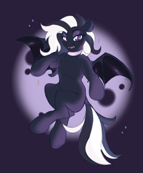 Size: 3300x4000 | Tagged: safe, artist:syu, oc, bat pony, eyeshadow, fangs, flying, looking at you, makeup, moon, night, open mouth, shiny, sketch, smiling, smiling at you, solo, spread wings, wings