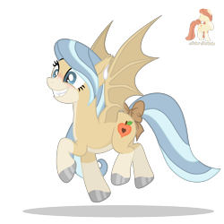 Size: 2000x2000 | Tagged: safe, artist:r4hucksake, oc, oc only, oc:peachy heart, bat pony, pony, blushing, bow, cute, female, happy, high res, mare, ocbetes, simple background, solo, tail, tail bow, transparent background