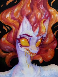 Size: 3069x4060 | Tagged: safe, artist:jsunlight, daybreaker, alicorn, pony, g4, creepy, mane of fire, solo, traditional art, watercolor painting