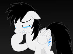 Size: 4173x3110 | Tagged: safe, artist:creedyboy124, oc, oc only, oc:shane park, pegasus, pony, g4, the parent map, base used, crying, gray background, male, sad, simple background, solo, stallion