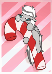 Size: 1086x1540 | Tagged: safe, artist:witchtaunter, oc, oc only, oc:silver edge, hybrid, pegabat, animated, biting, candy, candy cane, drool, food, solo