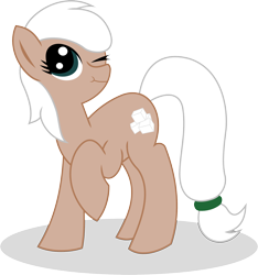 Size: 1774x1897 | Tagged: safe, artist:techno-cowboy, oc, oc only, oc:sugarcube, earth pony, pony, female, mare, no nose, one eye closed, raised hoof, simple background, solo, standing, transparent background, wink