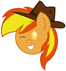 Size: 531x568 | Tagged: safe, artist:noi kincade, oc, oc only, oc:firey ratchet, pony, g4, chibi, fedora, hat, head, male, one eye closed, simple background, smiling, solo, transparent background, wink