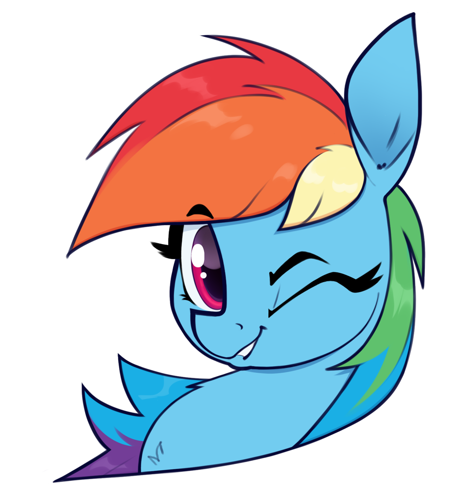 [bust,female,g4,grin,mare,pegasus,pony,portrait,rainbow dash,safe,simple background,solo,transparent background,wink,one eye closed,smiling,artist:aquaticvibes]