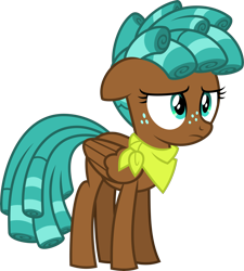 Size: 8641x9606 | Tagged: safe, artist:starryshineviolet, spur, pegasus, pony, g4, growing up is hard to do, absurd resolution, bandana, curly hair, curly mane, female, filly, floppy ears, foal, freckles, neckerchief, simple background, solo, teenager, transparent background, vector, worried