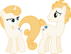 Size: 6550x5000 | Tagged: safe, artist:melisareb, oc, oc only, oc:courtney, oc:salvatore, earth pony, pony, unicorn, 2024 community collab, derpibooru community collaboration, g4, absurd resolution, duo, duo male and female, female, horn, lidded eyes, looking at each other, looking at someone, male, mare, simple background, stallion, stars, transparent background, vector