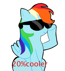 Size: 3000x3300 | Tagged: safe, artist:foxnoobb, rainbow dash, pegasus, pony, g4, 20% cooler, female, high res, mare, simple background, solo, sunglasses, text, transparent background, wings