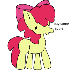 Size: 3000x3000 | Tagged: safe, artist:foxnoobb, apple bloom, earth pony, pony, g4, bow, buy some apples, female, filly, foal, hair bow, high res, open mouth, shitposting, simple background, solo, text, transparent background