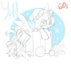 Size: 2001x1789 | Tagged: safe, artist:ls_skylight, oc, alicorn, pony, any gender, any race, any species, christmas, commission, hat, holiday, present, santa hat, ych sketch, your character here