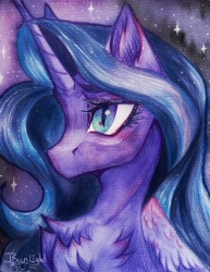 Size: 3012x3902 | Tagged: safe, artist:jsunlight, princess luna, alicorn, pony, g4, chest fluff, high res, solo, traditional art, watercolor painting