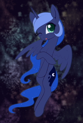 Size: 1914x2838 | Tagged: safe, artist:dusthiel, princess luna, alicorn, pony, g4, female, horn, mare, one eye closed, solo, spread wings, tongue out, wings, wink