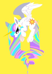 Size: 1448x2048 | Tagged: safe, artist:stacy_165cut, princess celestia, alicorn, pony, g4, abstract art, female, mare, melting, modern art, simple background, solo, underhoof, yellow background