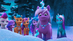 Size: 1920x1074 | Tagged: safe, screencap, comet (g5), hitch trailblazer, izzy moonbow, misty brightdawn, pipp petals, sparky sparkeroni, sunny starscout, violet frost, zipp storm, auroricorn, dragon, earth pony, pegasus, pony, unicorn, g5, my little pony: make your mark, my little pony: make your mark chapter 6, secrets of starlight, spoiler:g5, spoiler:my little pony: make your mark, spoiler:my little pony: make your mark chapter 6, spoiler:mymc06e04, animated, crystal horn, drawing, eyeshadow, falling, female, forest, glasses, helping, hoof polish, horn, jewelry, makeup, male, mane five, mane six (g5), mare, nature, necklace, rebirth misty, sad, sketch, slipping, snow, sound, sparkles, sparkly hooves, sparkly mane, sparkly tail, stallion, stick, tail, tree, webm