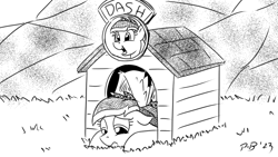 Size: 1200x675 | Tagged: safe, artist:pony-berserker, rainbow dash, pony-berserker's twitter sketches, pony-berserker's twitter sketches (2023), g4, doghouse, family guy, go to your peter house, meme, sad