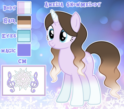 Size: 2684x2360 | Tagged: safe, artist:cindystarlight, oc, oc:amelia snowmelody, pony, unicorn, female, high res, mare, reference sheet, solo