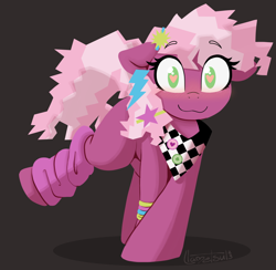 Size: 1080x1055 | Tagged: safe, artist:llametsul, cheerilee, earth pony, pony, g4, 80s, 80s cheerilee, :3, accessory, blushing, bracelet, cheeribetes, clothes, cute, eyebrows, eyebrows visible through hair, female, heart, heart eyes, jewelry, leg warmers, looking at you, mare, nerd, simple background, smiling, smiling at you, solo, wingding eyes