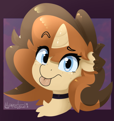 Size: 1031x1092 | Tagged: safe, artist:llametsul, oc, oc only, oc:creme cookie, pony, unicorn, :p, confused, mlem, silly, solo, tongue out