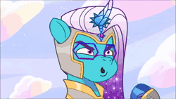 Size: 1920x1080 | Tagged: safe, screencap, allura, comet (g5), dreamy (g5), mcsnips-a-lot, posey bloom, sunny starscout, twitch (g5), auroricorn, crab, earth pony, pony, rabbit, unicorn, g5, my little pony: tell your tale, snow business like show business, spoiler:g5, spoiler:my little pony: tell your tale, spoiler:tyts01e70, angry, animal, animated, armor, clothes, costume, fake wings, female, green screen, hey, male, mane stripe sunny, mare, posey can't catch a break, roleplaying, snow, snowball, sound, stallion, sunny starscout is not amused, unamused, webm