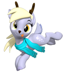 Size: 1900x2100 | Tagged: safe, artist:owlpirate, derpy hooves, deer, reindeer, g4, 3d, clothes, cute, deerified, derpabetes, doe, female, looking at you, reindeerified, scarf, simple background, smiling, solo, source filmmaker, species swap, tongue out, transparent background