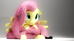 Size: 1920x1080 | Tagged: safe, artist:mrwithered, fluttershy, pegasus, pony, g4, 3d, blender, female, floppy ears, long tail, mare, sitting, solo, spread wings, tail, three quarter view, wings