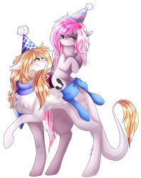 Size: 3325x4203 | Tagged: safe, artist:krissstudios, oc, oc only, earth pony, pegasus, pony, clothes, female, hat, mare, party hat, simple background, socks, transparent background