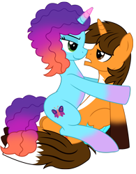 Size: 5766x7378 | Tagged: safe, alternate version, artist:culu-bluebeaver, artist:ejlightning007arts, edit, misty brightdawn, oc, oc:ej, alicorn, fox, fox pony, hybrid, pony, unicorn, g4, g5, alicorn oc, arm behind head, base used, bedroom eyes, canon x oc, coat markings, colored wings, ejmisty, female, freckles, g5 to g4, generation leap, horn, male, open mouth, rebirth misty, romantic, seductive pose, sexy, shipping, simple background, sitting on lap, sitting on person, sitting on pony, smiling, smirk, socks (coat markings), straight, stupid sexy misty, stupid sexy oc, transparent background, vector, wings
