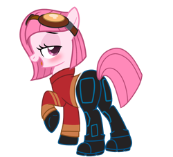 Size: 1300x1178 | Tagged: safe, alternate version, artist:muhammad yunus, oc, oc only, oc:annisa trihapsari, earth pony, pony, g4, annibutt, base used, butt, clothes, cosplay, costume, crossover, female, generator rex, goggles, goggles on head, implied tail hole, jacket, looking at you, looking back, looking back at you, mare, open mouth, open smile, pants, plot, rex salazar, shoes, simple background, smiling, solo, sultry pose, tail, transparent background