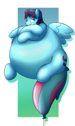 Size: 900x1500 | Tagged: safe, artist:rawr, oc, oc only, oc:sky ribbon, balloon pony, inflatable pony, pegasus, balloon, floating, inflation, solo, spherical inflation, unamused