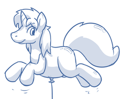 Size: 2500x2000 | Tagged: safe, artist:rawr, oc, oc only, oc:calbeck, balloon pony, inflatable pony, unicorn, balloon, high res, monochrome, simple background, solo, white background