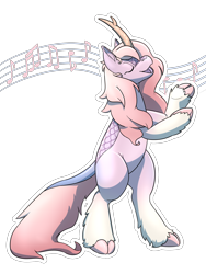 Size: 1800x2400 | Tagged: safe, artist:rawr, oc, oc only, oc:kilora, kirin, latex pony, original species, bipedal, eyes closed, high res, latex, music notes, simple background, singing, solo, transparent background