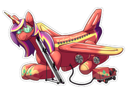 Size: 2400x1800 | Tagged: safe, artist:rawr, oc, oc only, oc:radiant hotcakes, inflatable pony, original species, plane pony, car, furry, goggles, high res, inflatable, inflation, looking at you, lying down, macro, plane, prone, refueling, simple background, stairs, transparent background, wavy mouth